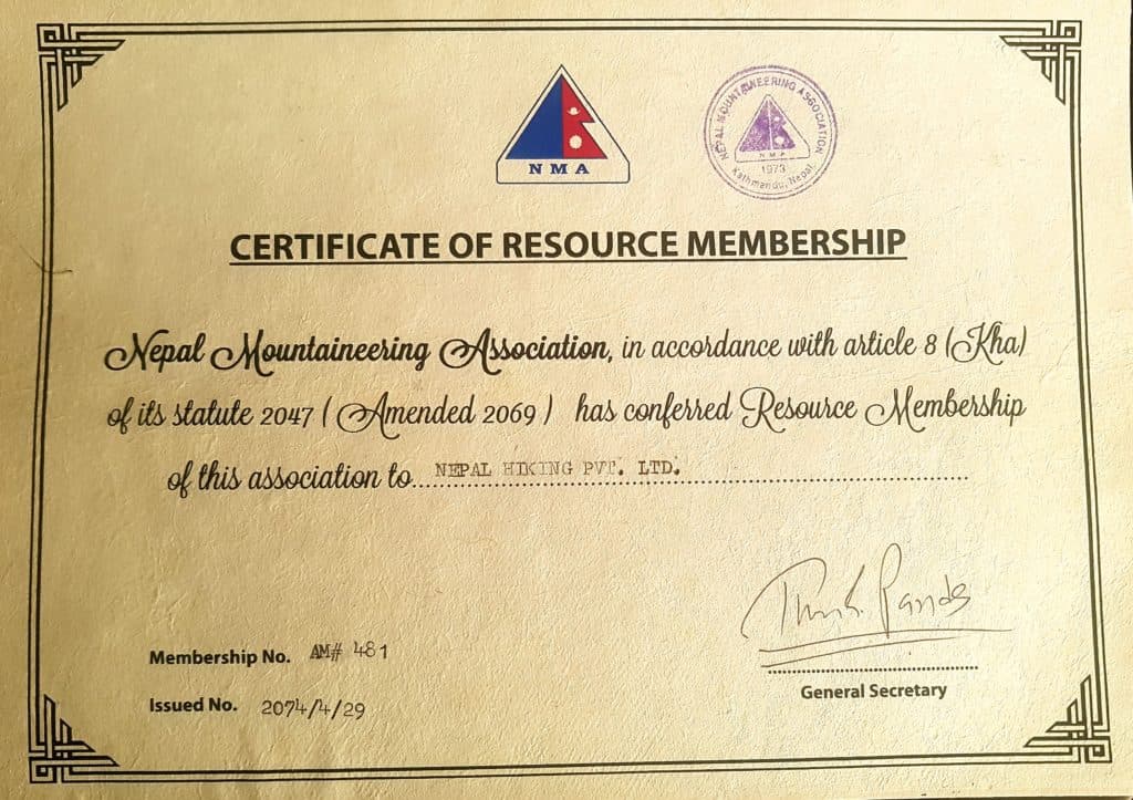 Membership Certificate of NMA